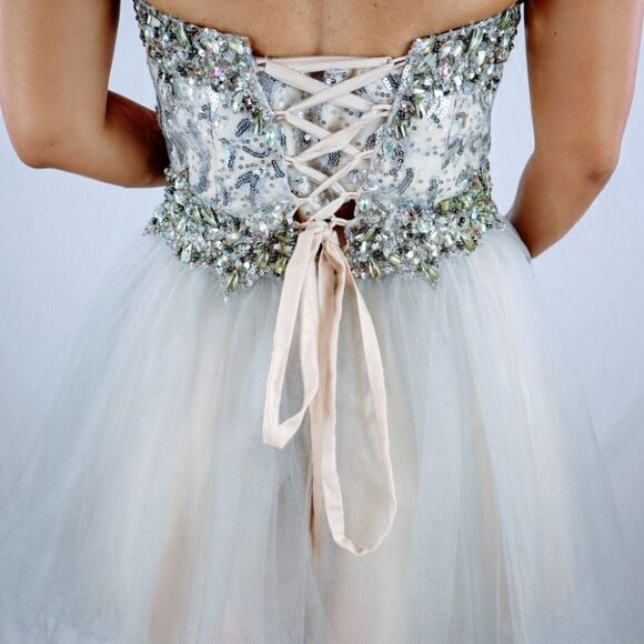 NWT Terani Couture Silver Strapless Formal Dress $286 - Picture 9 of 13